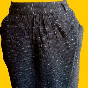 Vintage Small Skirt 24W 1950's Wool Black/Blue Fleck Midi MCM Atomic England